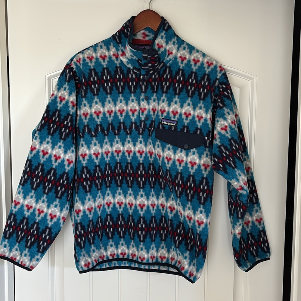 Rare Patagonia Synchilla 1/4 Snap-T Fleece Sweater Aztec Blue 25450 Men Size XS - Picture 2 of 12